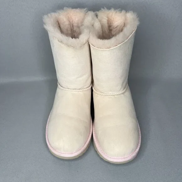 Girls UGG Boots Bailey Bow Baby Pink Suede Wool Coquette Rare Collectors Sz 3 - Picture 12 of 16